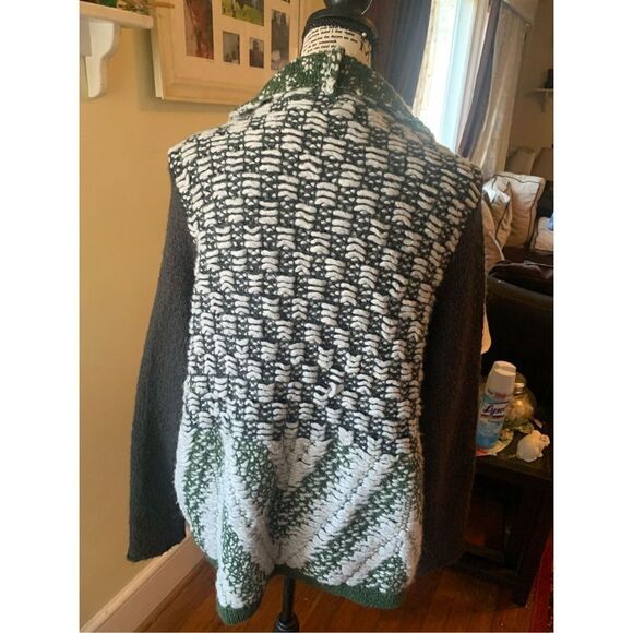 Anthropologie Jacquard Knit Cardigan Green wool blend sweater - Picture 7 of 11